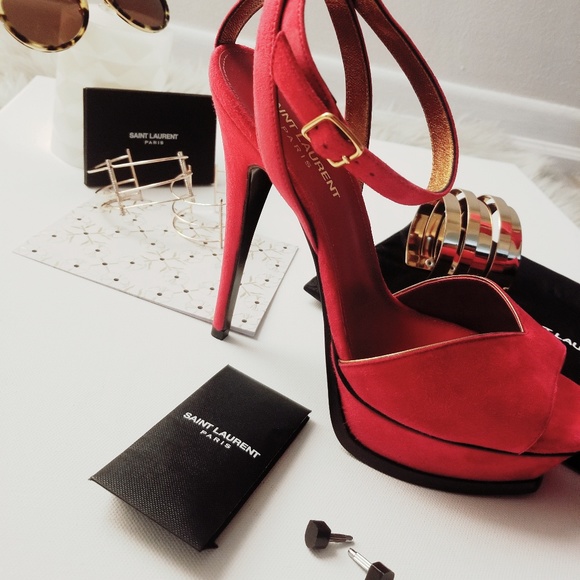 ❌SOLD❌Saint Laurent's fuchsia suede Tribute sandal - Picture 2 of 7